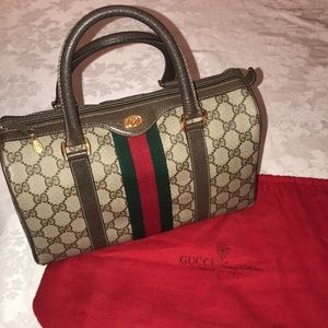 Vintage Gucci Boston Satchel, brown/beige, MINT